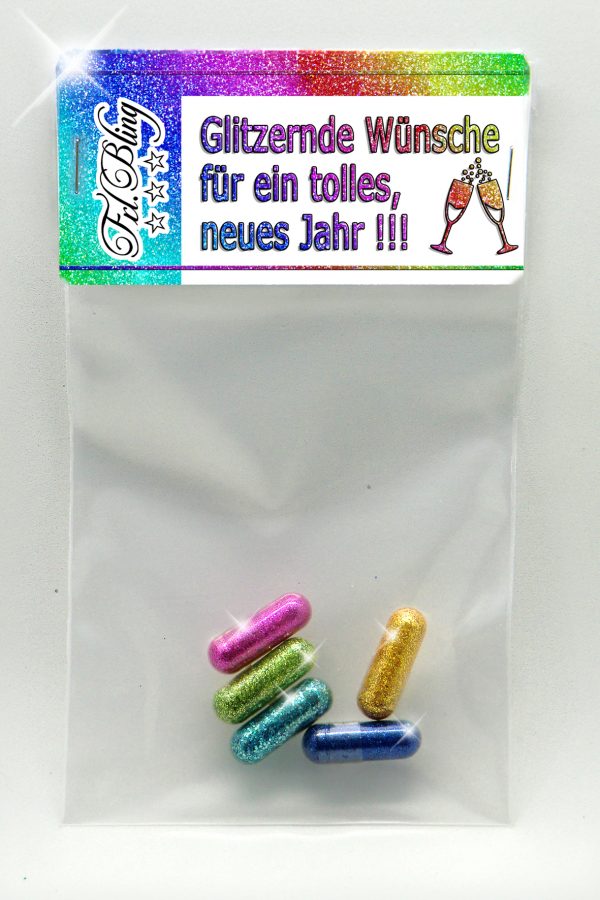 Glitzernde Wünsche für ein tolles, neues Jahr! Tolles Geschenk zu Silvester! Mitbringsel für Silvesterparty! Glitzerpillen, Glitterpills