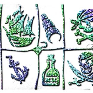Ybody Schablonen Set PIRATEN, pirat, totenkof, glitzer, tattoo