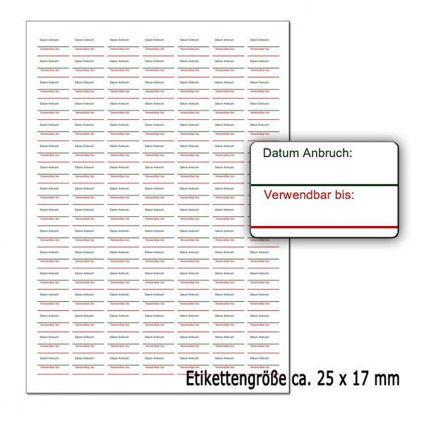 Anbruchetiketten - Haltbarkeitetiketten - Datum Anbruch - Verwendbar bis