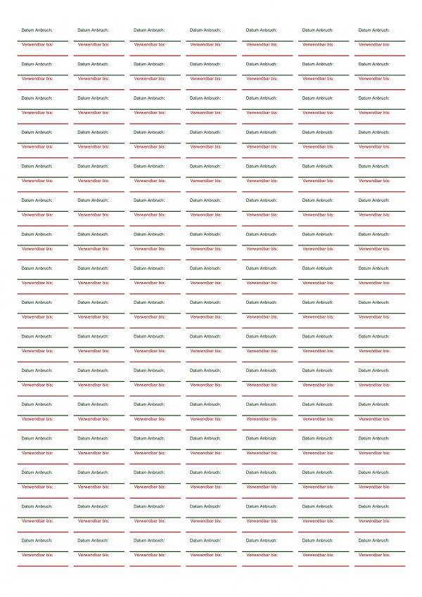 Anbruchetiketten - Haltbarkeitetiketten - Datum Anbruch - Verwendbar bis