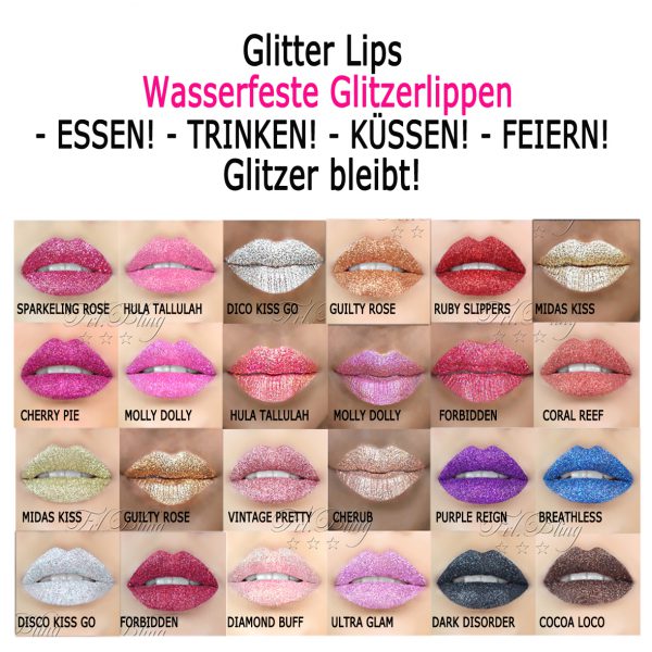 Glitter Lips Glitterlips Glitzerlippen wasserfest -  küssen, feiern, trinken, essen:  Glitzer bleibt!