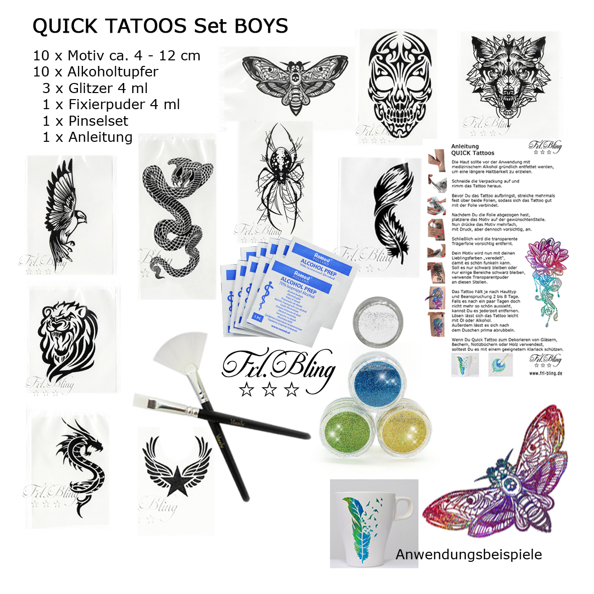 Quick Tattoo Set Boys Frl Bling Glitzertattoo Glitzertattoos