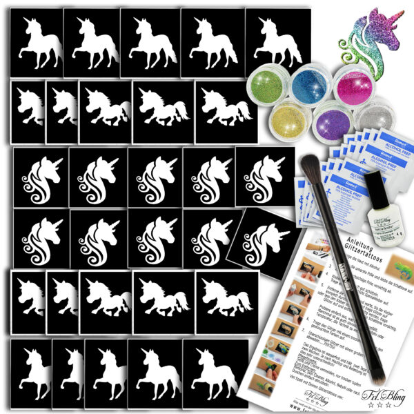 Glitzertattoo Set EINHORN 30