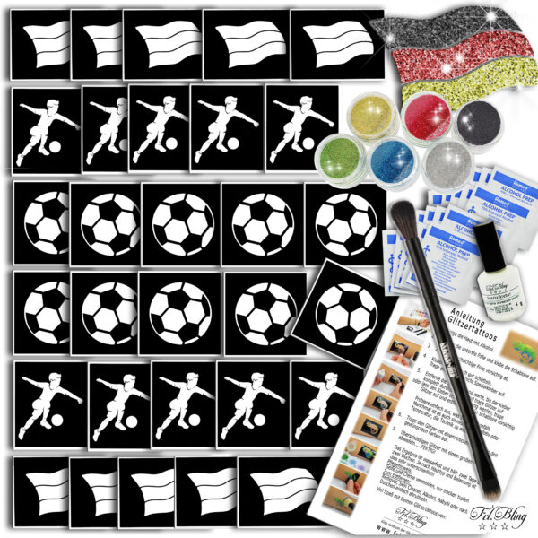Glitzertattoo Set Fußball 30