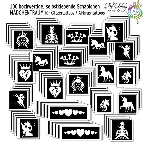 Glitzertattoo Schablonen Set MÄDCHENTRAUM