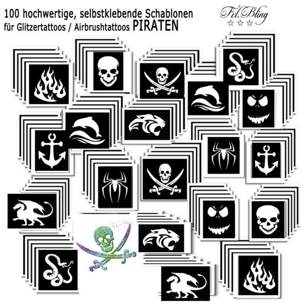 Glitzertattoo Schablonen Set PIRATEN