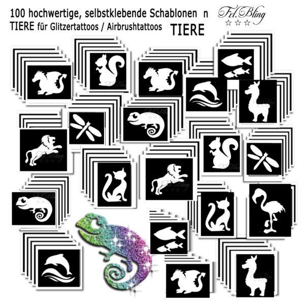 Glitzertattoo Schablonen Set TIERE