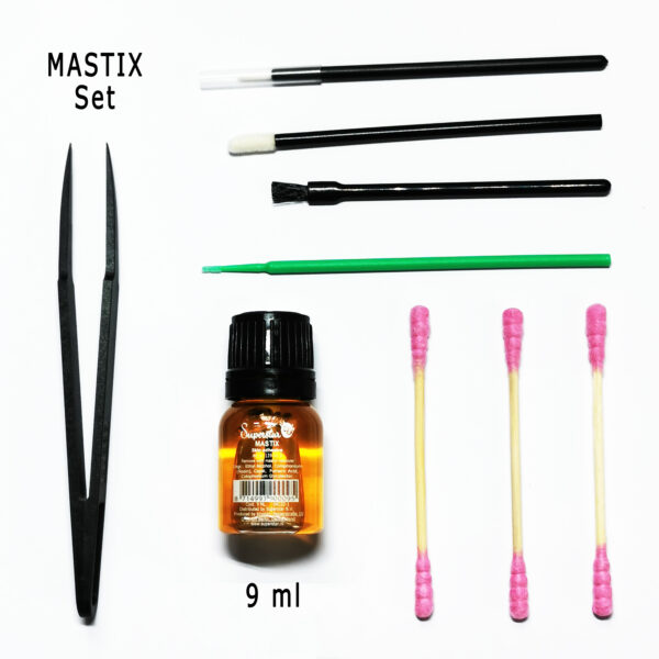 Hochwertiger MASTIX 9 ml im Set mit Applikationshilfen. Mastix ist ein extrem wasserfester Spezialkleber für Theatermakeup!