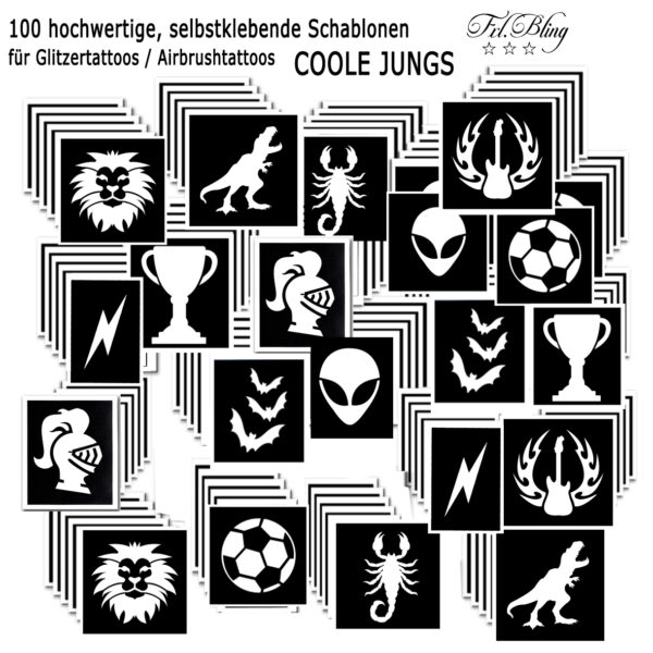 Glitzertattoo Schablonen Set COOLE JUNGS