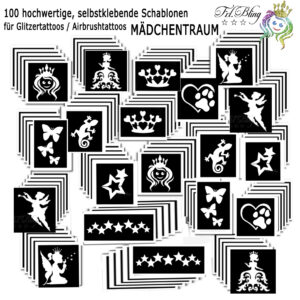 Glitzertattoo Schablonen Set MÄDCHENTRAUM