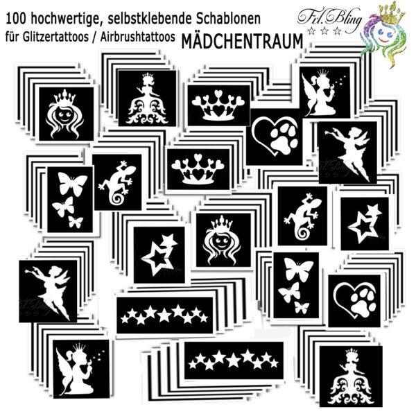 Glitzertattoo Schablonen Set MÄDCHENTRAUM