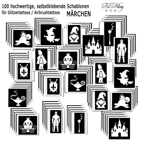 Glitzertattoo Schablonen Set MÄRCHEN