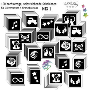 Glitzertattoo Schablonen Set MIX 1