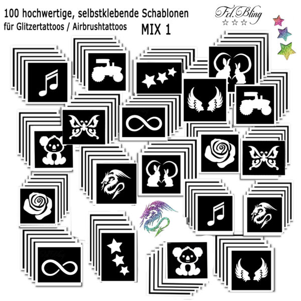 Glitzertattoo Schablonen Set MIX 1
