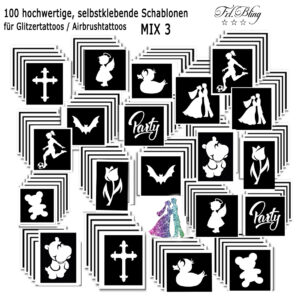 Glitzertattoo Schablonen Set MIX 3