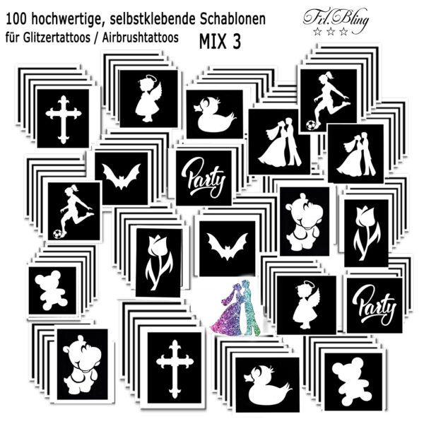 Glitzertattoo Schablonen Set MIX 3
