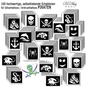 Glitzertattoo Schablonen Set PIRATEN