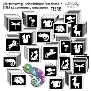Glitzertattoo Schablonen Set TIERE