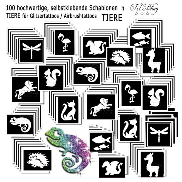 Glitzertattoo Schablonen Set TIERE