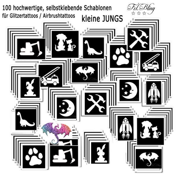 Glitzertattoo Schablonen Set KLEINE JUNGS